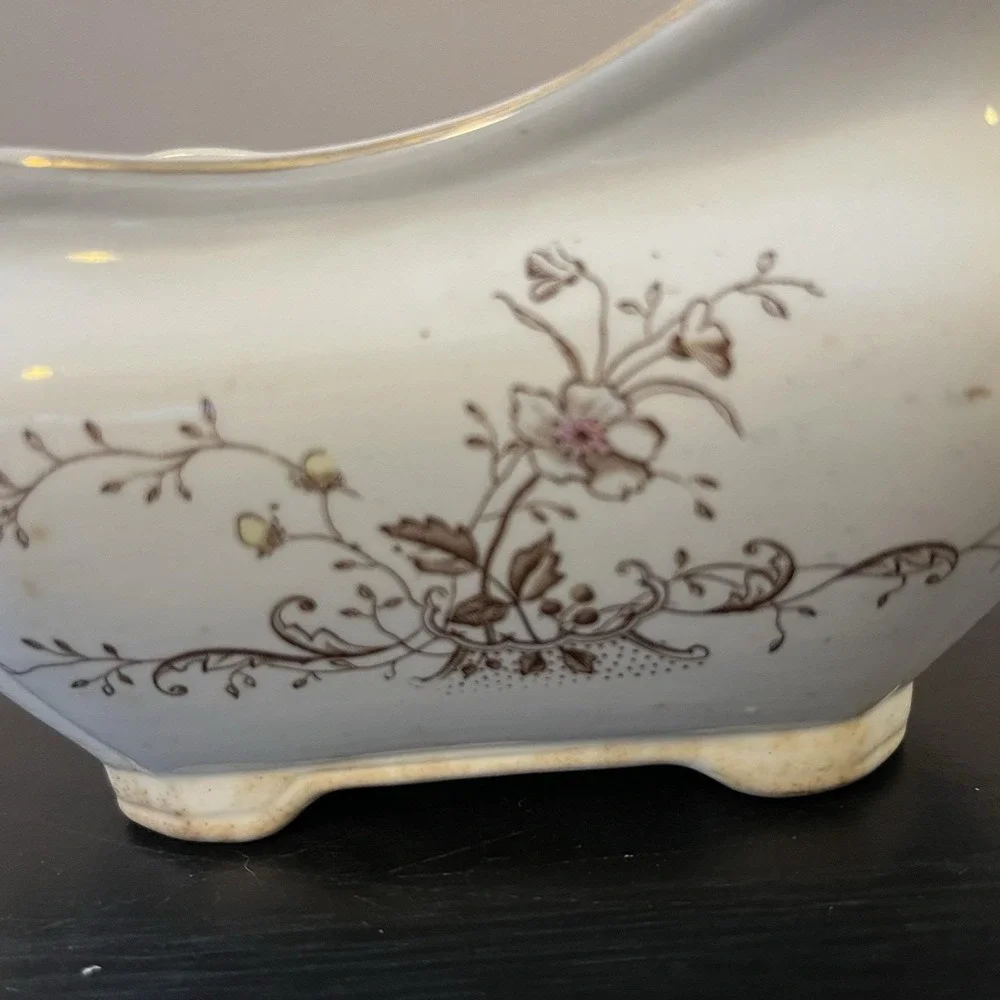Rufford Pottery England Ironstone Gravy Boat Brown Floral Antique‎ 1890-1910